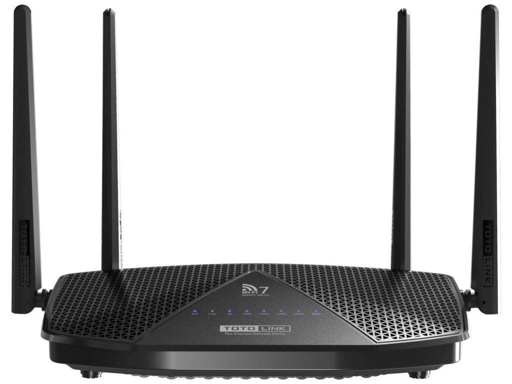 WiFi 7 router BE5100 dual band so štyrmi externými anténami - pohľad spredu